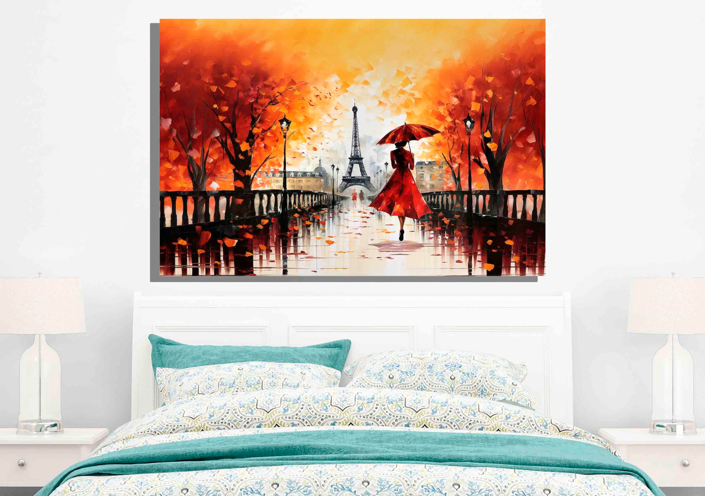 Calm Of The Rain in Paris Orange Large Abstract Canvas Wall Pictures