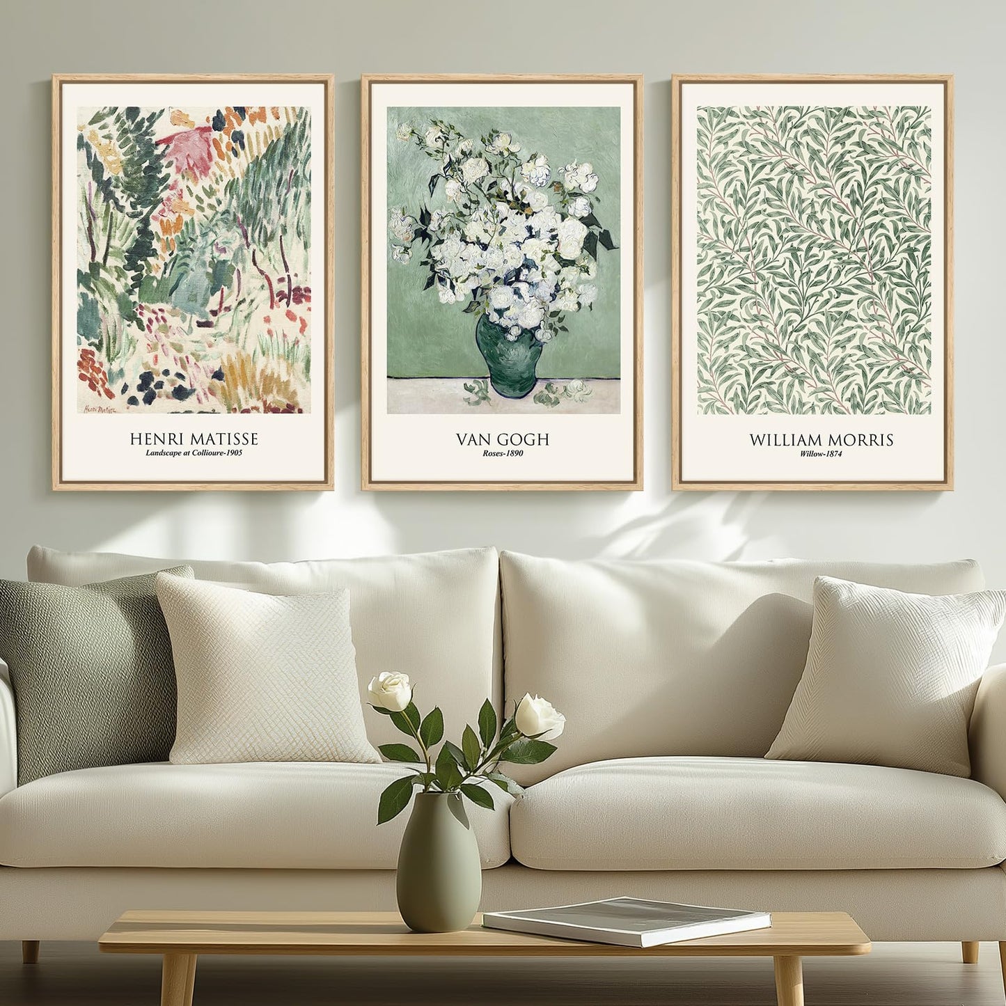 Framed Claude Monet Wall Art for Living Room, 3 Piece Extra Large Monet Canvas Wall Art, Impression Sunrise Artwork for Walls, Mid Century Pictures Prints for Bedroom Hallway Home Office Wall Decor