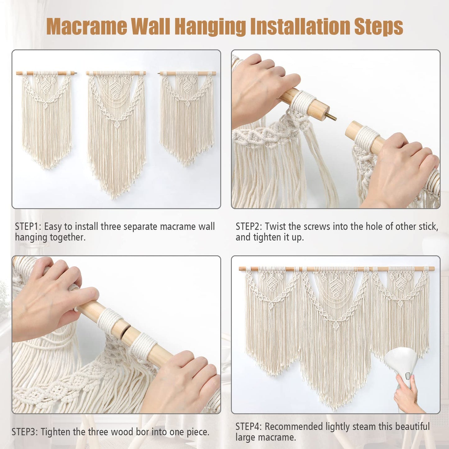 Dremisland Macrame Wall Hanging Large Boho Woven Tapestry Macrame Tassel Bead Art Cotton Rope Bohemian Wall Decor for Bedroom Living Room Apartment Backdrop