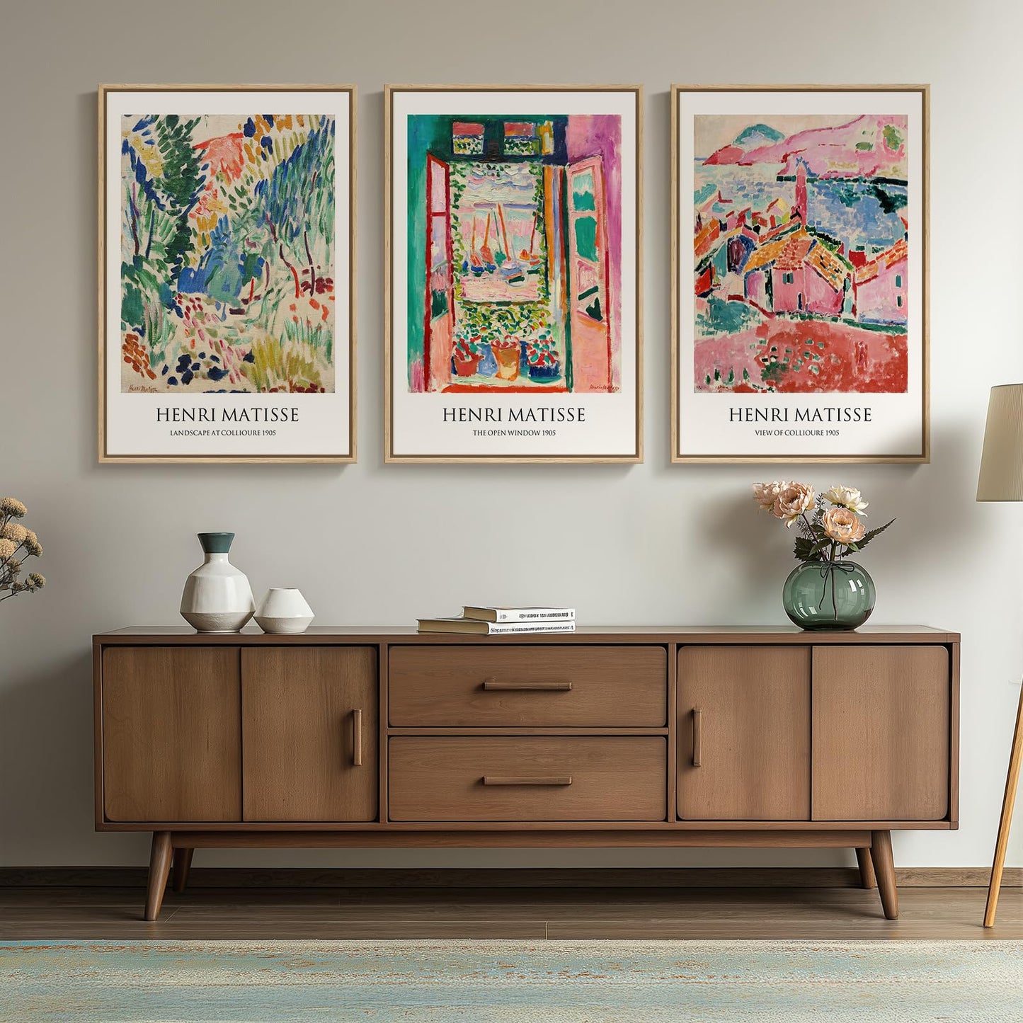 Framed Claude Monet Wall Art for Living Room, 3 Piece Extra Large Monet Canvas Wall Art, Impression Sunrise Artwork for Walls, Mid Century Pictures Prints for Bedroom Hallway Home Office Wall Decor