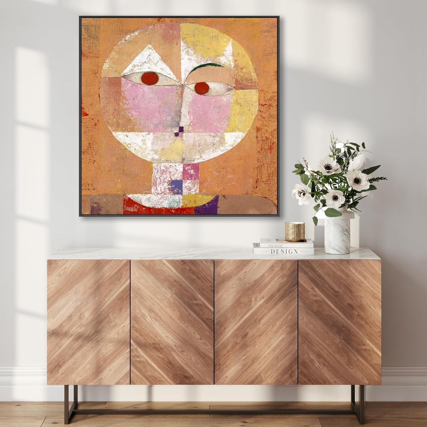 Burnt Orange Abstract Wall Art for Living Room - Paul Klee Framed Canvas - FFs2128 - XL - 100x100cm