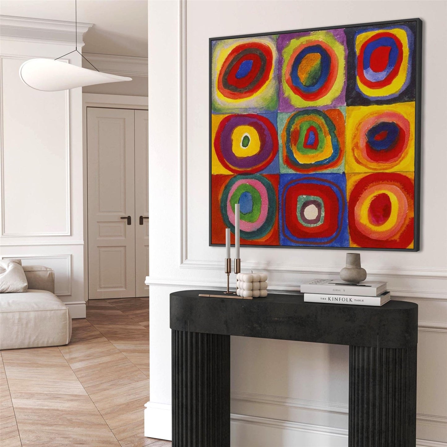 Wallfillers Large Abstract Wassily Kandinsky Wall Art Framed Canvas Print of Squares with Concentric Circles Painting (100cm x 100cm)