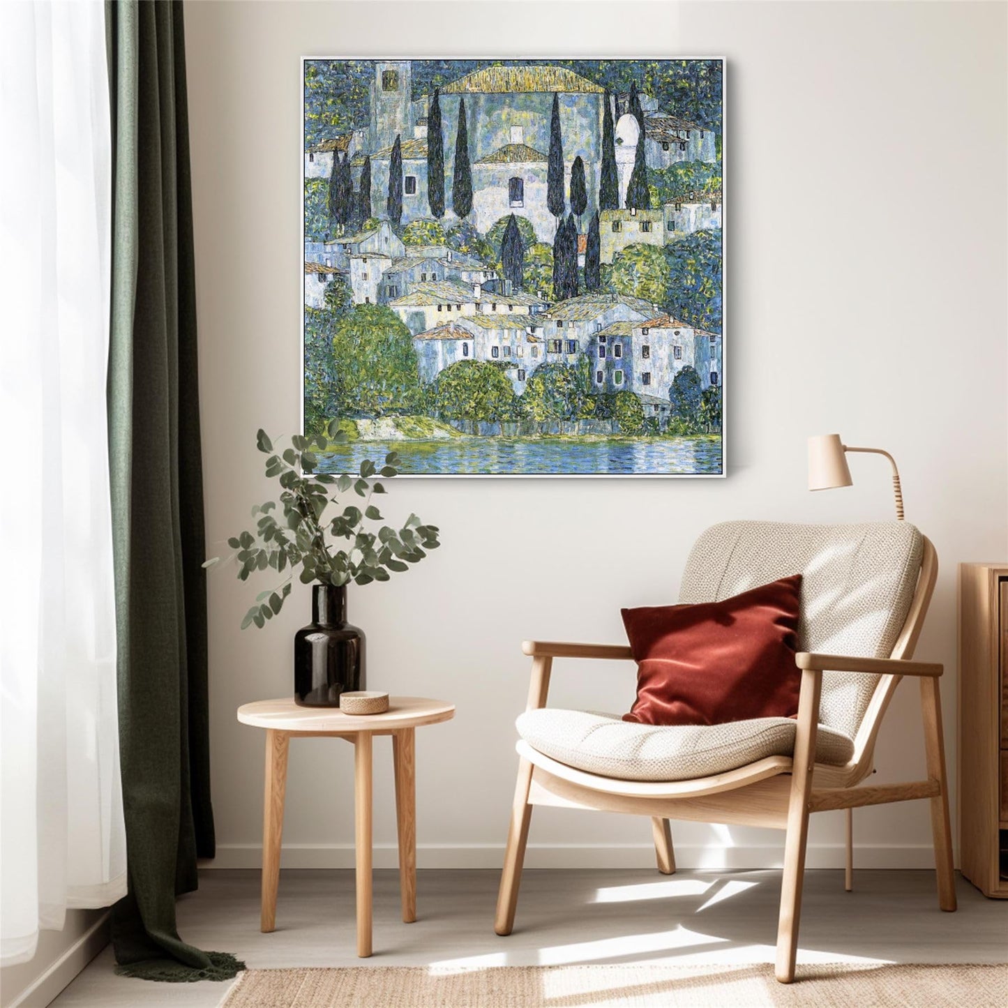 Wallfillers Large Blue Gustav Klimt Landscape Wall Art Framed Canvas Print of Kirche in Casseone Painting (100cm x 100cm)