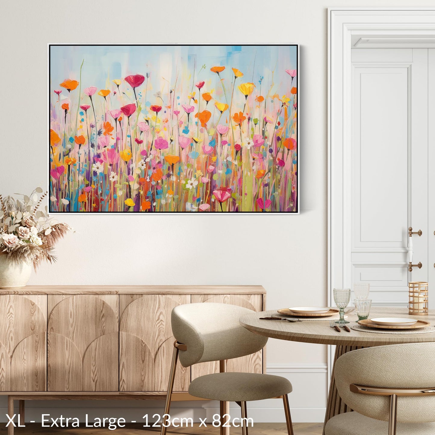 Large Bright Colourful Framed Wall Art for Living Room - Floral Canvas Artwork- FF2119 - XXL - 123cm x 82cm