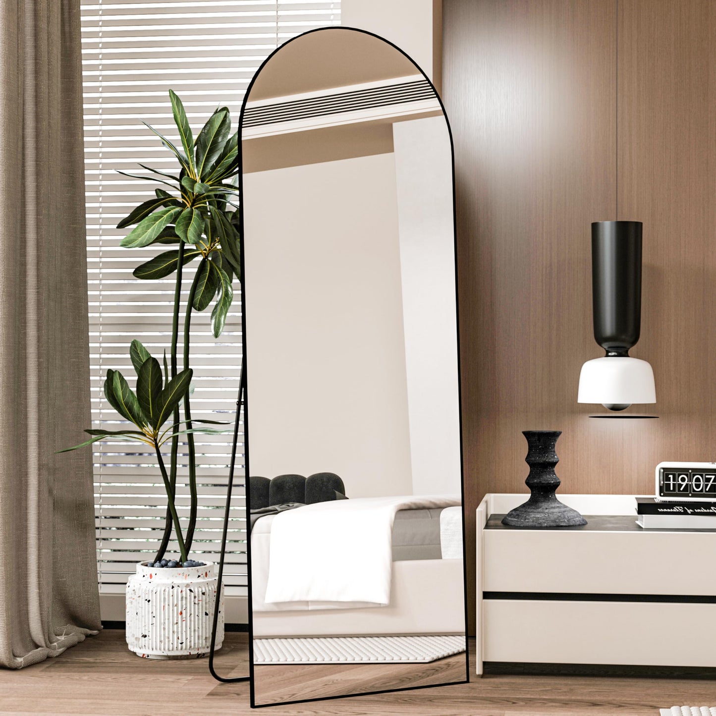 CASSILANDO Full Length Mirror165X60cm Arched Mirror, Black Floor Mirror with Standing Full Body Mirrors Hanging or Leaning Against Wall, for Cloakroom, Bedroom, Livingroom (Black)