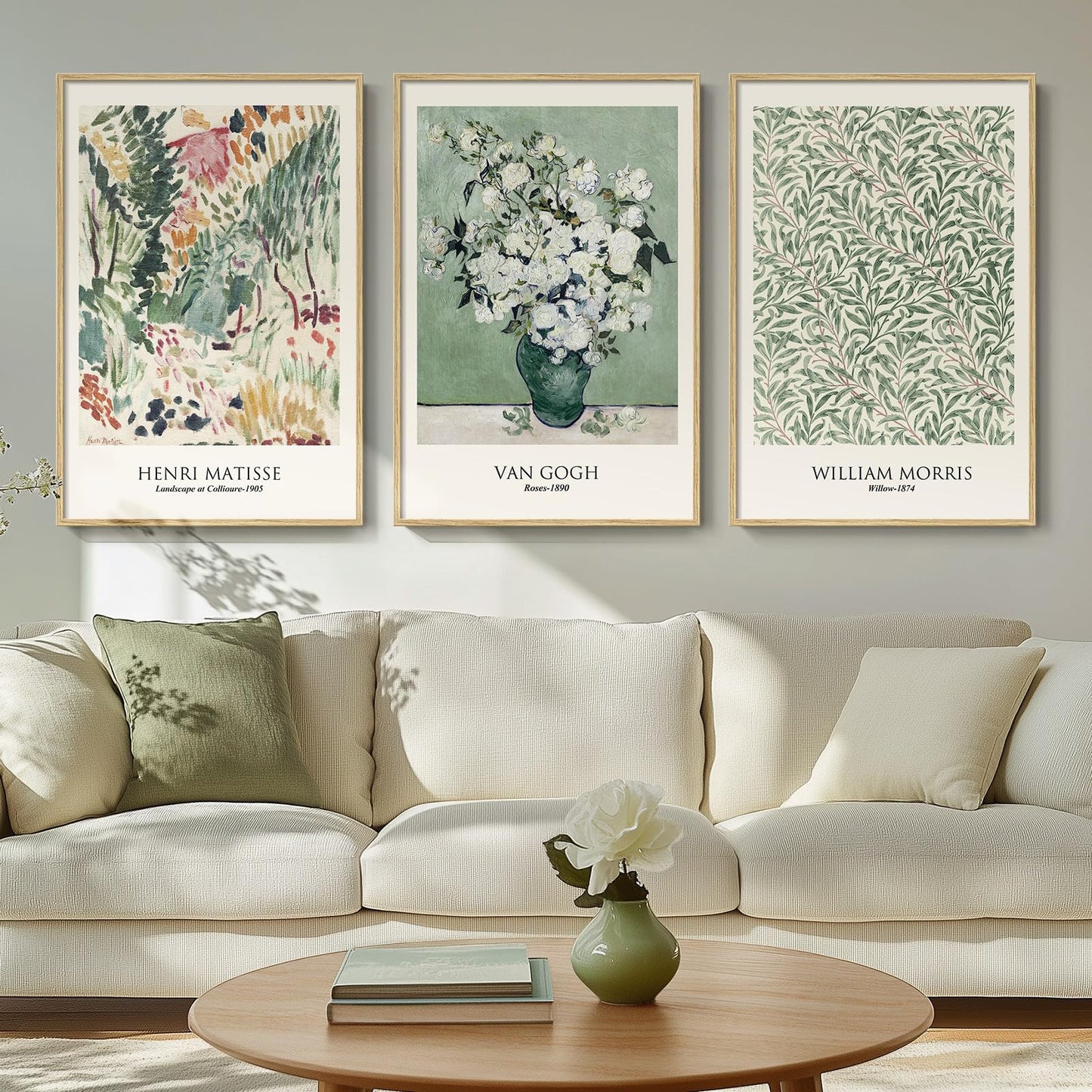 Framed Claude Monet Wall Art for Living Room, 3 Piece Extra Large Monet Canvas Wall Art, Impression Sunrise Artwork for Walls, Mid Century Pictures Prints for Bedroom Hallway Home Office Wall Decor