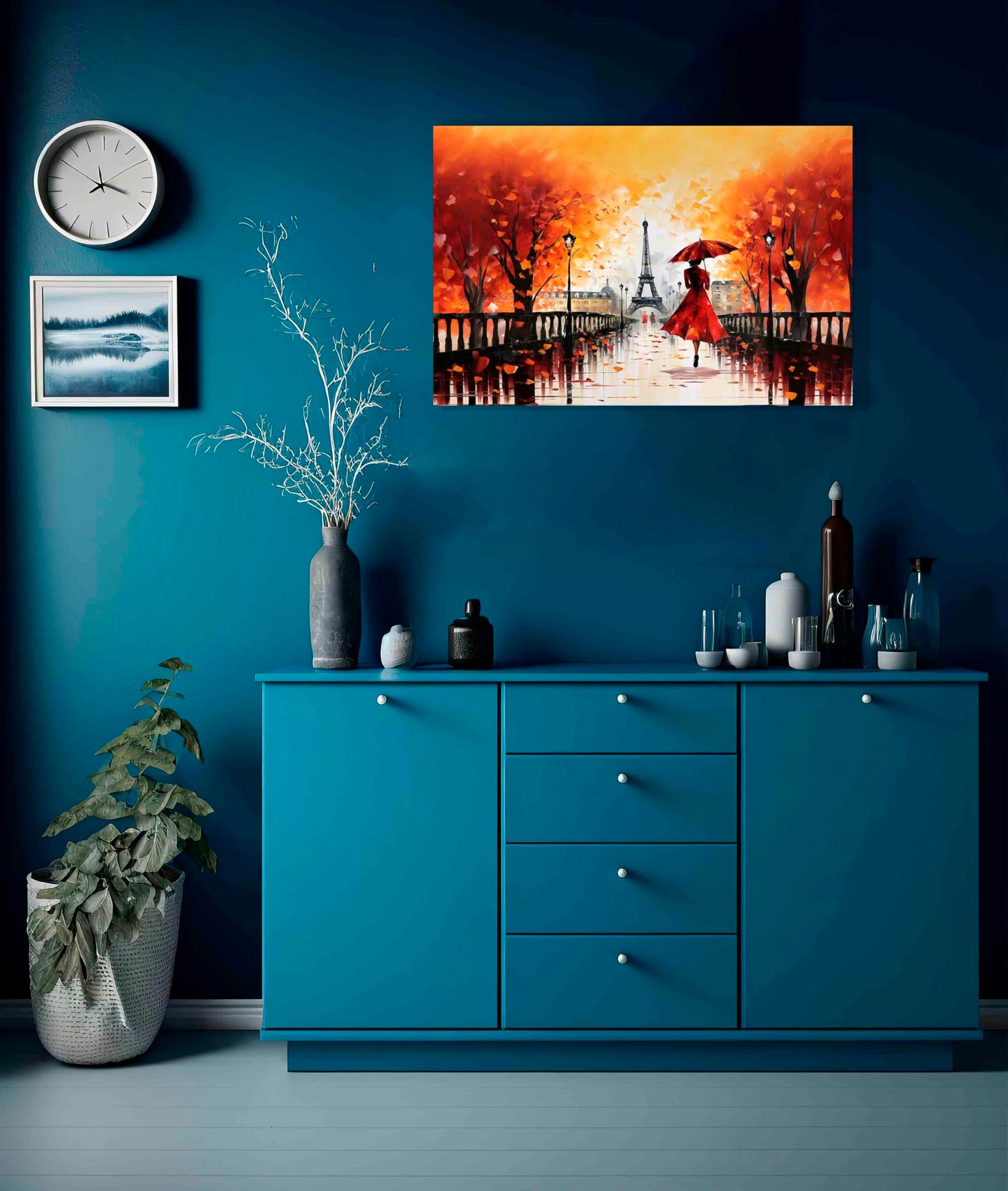 Calm Of The Rain in Paris Orange Large Abstract Canvas Wall Pictures