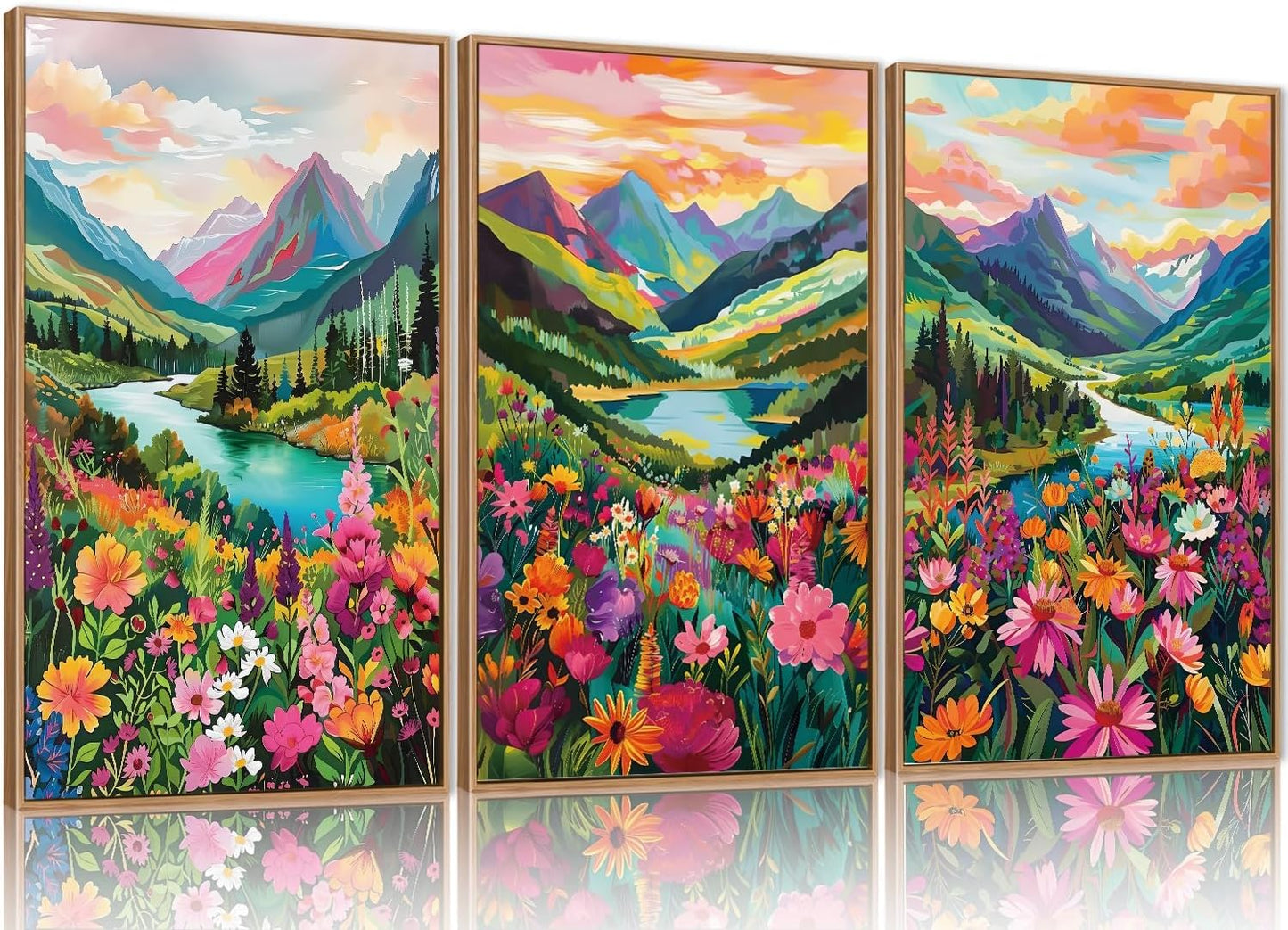 Framed Canvas Wall Art Prints, Set of 3 Mid Century Modern Wall Decor