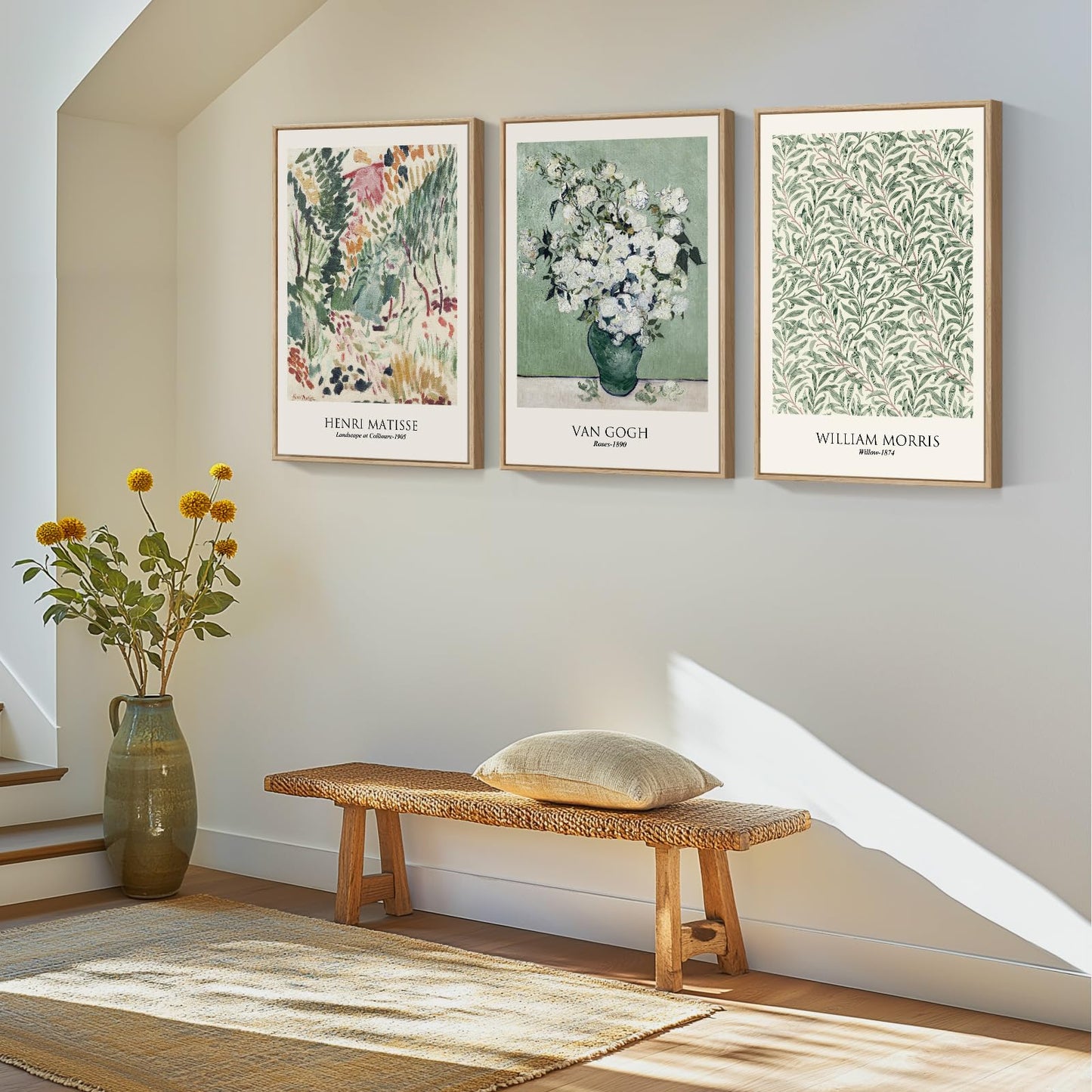 Framed Claude Monet Wall Art for Living Room, 3 Piece Extra Large Monet Canvas Wall Art, Impression Sunrise Artwork for Walls, Mid Century Pictures Prints for Bedroom Hallway Home Office Wall Decor