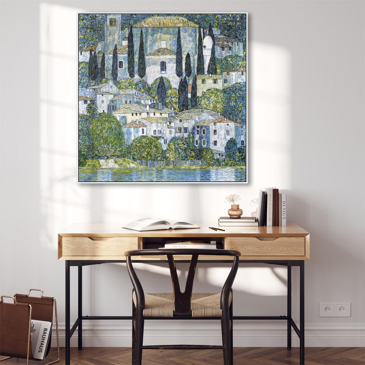 Wallfillers Large Blue Gustav Klimt Landscape Wall Art Framed Canvas Print of Kirche in Casseone Painting (100cm x 100cm)