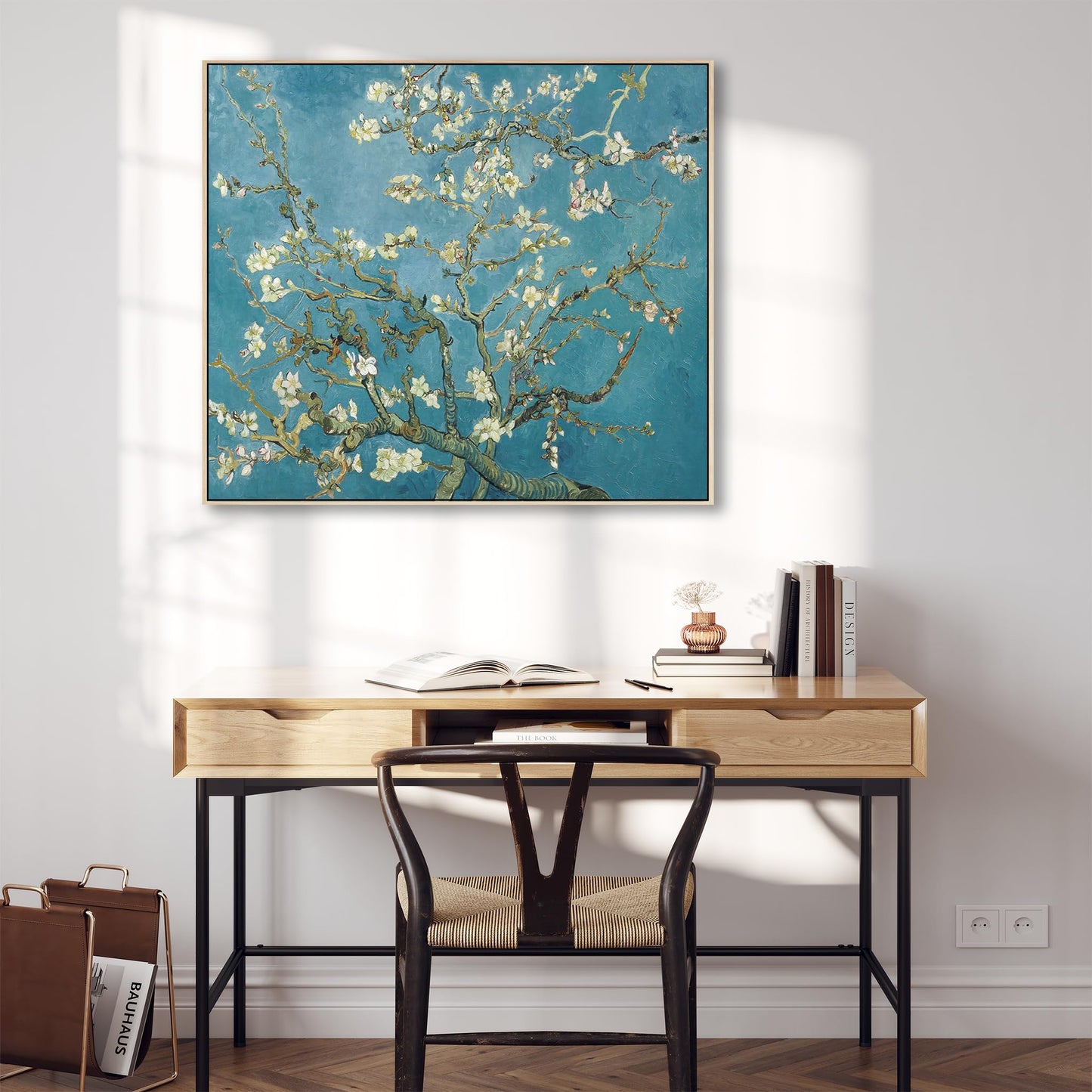 Large Vincent Van Gogh Wall Art Framed Canvas Print of Almond Blossom Floral Painting (84cm x 69cm)