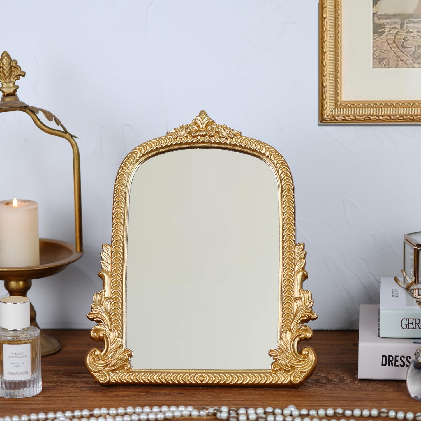 Gold Arched Mirror (40 x 50 CM) Ornate Baroque Arch Wall Mirror-for Living Rooms, Hallways, Fireplaces, Bathrooms, Entryways