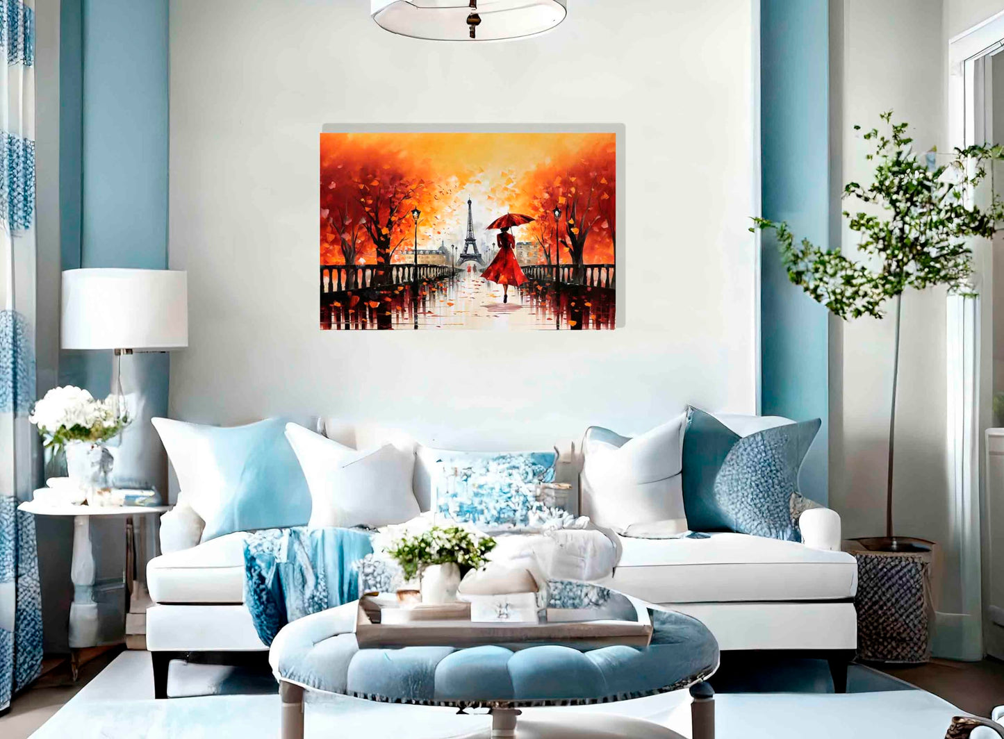 Calm Of The Rain in Paris Orange Large Abstract Canvas Wall Pictures
