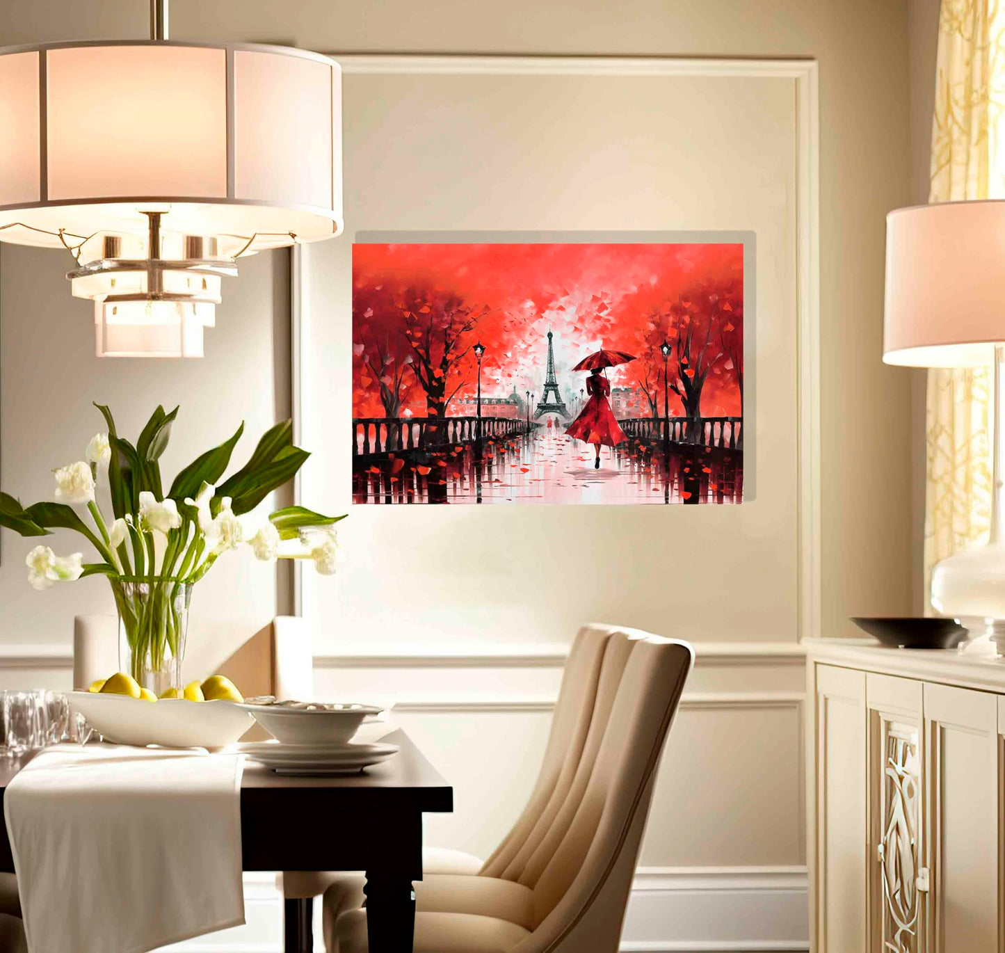 Calm Of The Rain in Paris Orange Large Abstract Canvas Wall Pictures