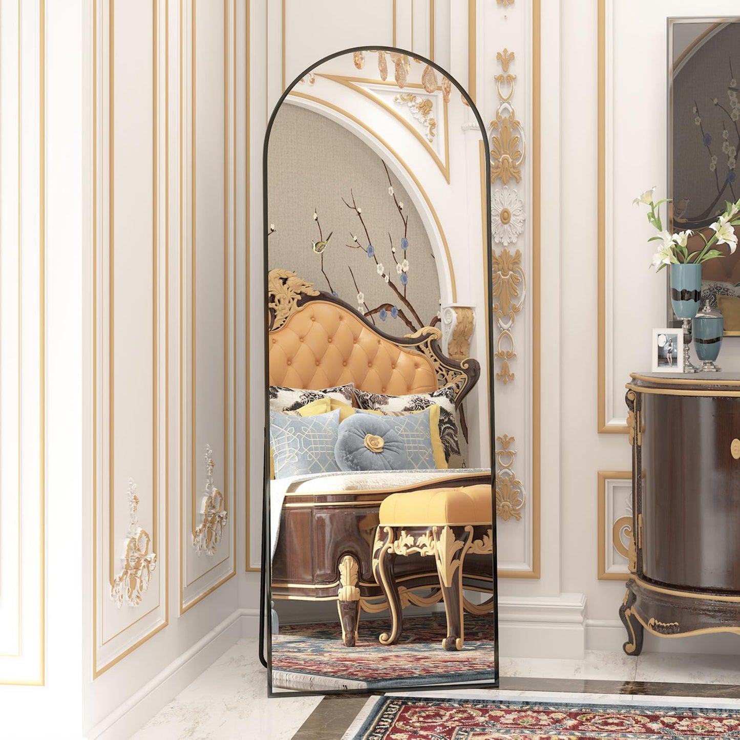 CASSILANDO Full Length Mirror165X60cm Arched Mirror, Black Floor Mirror with Standing Full Body Mirrors Hanging or Leaning Against Wall, for Cloakroom, Bedroom, Livingroom (Black)
