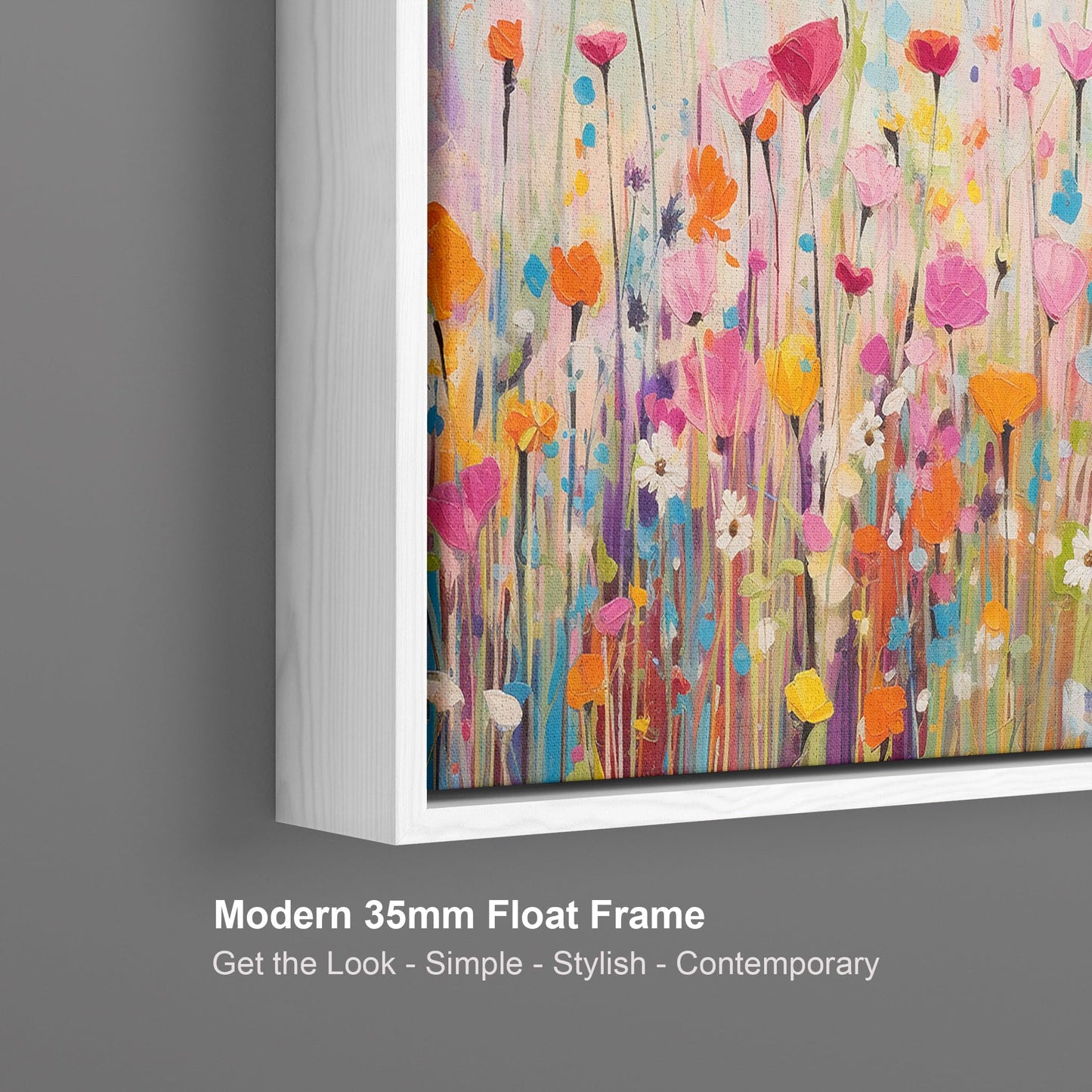 Large Bright Colourful Framed Wall Art for Living Room - Floral Canvas Artwork- FF2119 - XXL - 123cm x 82cm