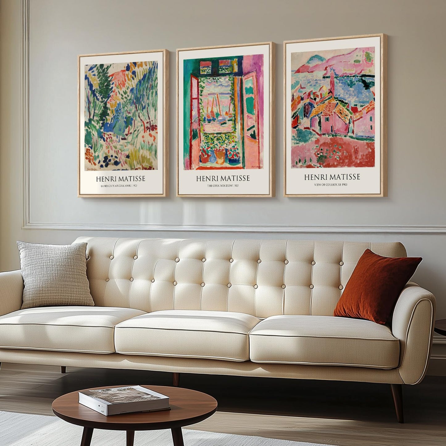 Framed Claude Monet Wall Art for Living Room, 3 Piece Extra Large Monet Canvas Wall Art, Impression Sunrise Artwork for Walls, Mid Century Pictures Prints for Bedroom Hallway Home Office Wall Decor