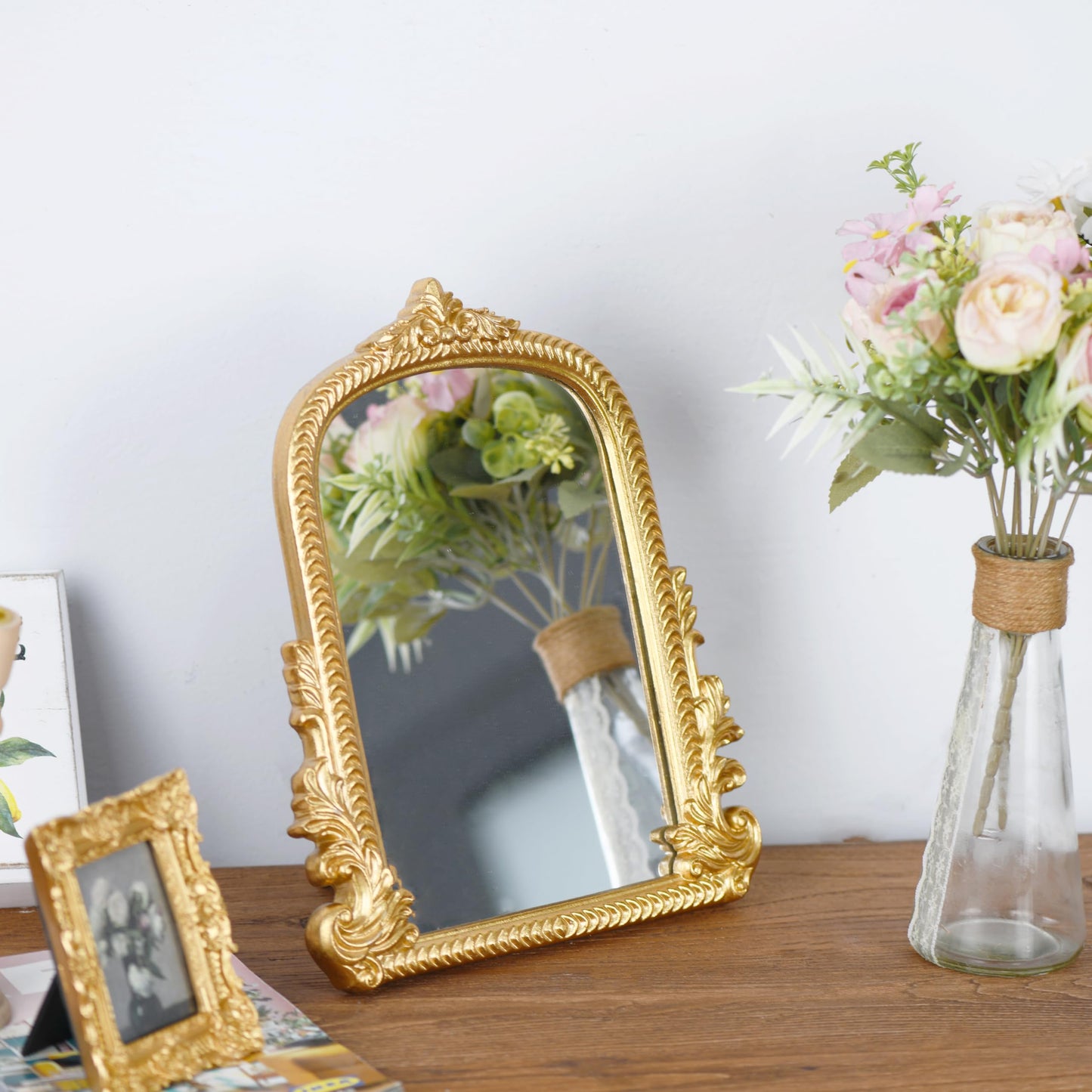 Gold Arched Mirror (40 x 50 CM) Ornate Baroque Arch Wall Mirror-for Living Rooms, Hallways, Fireplaces, Bathrooms, Entryways