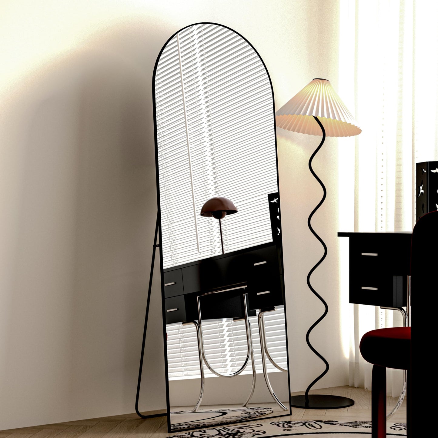 CASSILANDO Full Length Mirror165X60cm Arched Mirror, Black Floor Mirror with Standing Full Body Mirrors Hanging or Leaning Against Wall, for Cloakroom, Bedroom, Livingroom (Black)