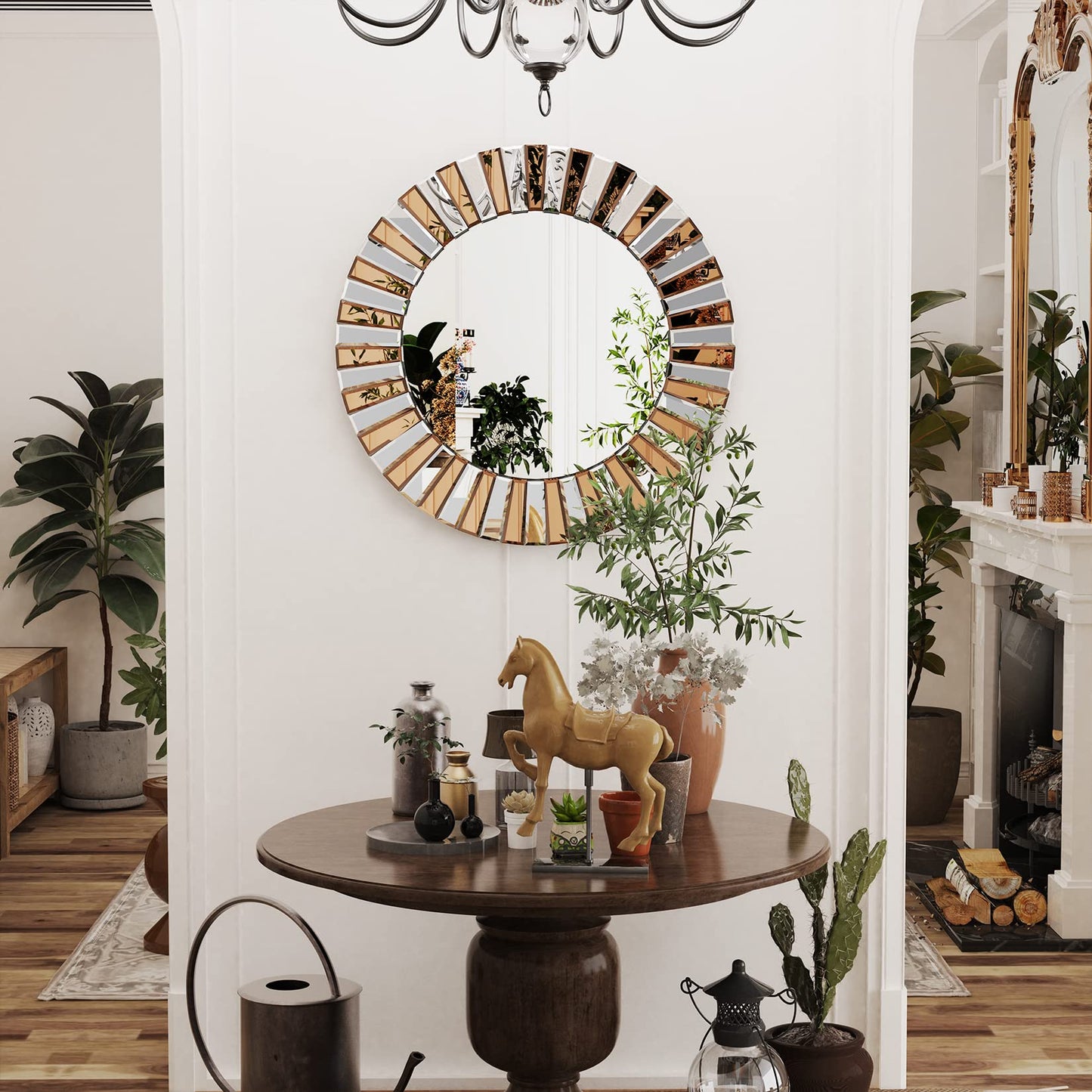 Hallway Art Wall Mirror Decorative: Round Golden and Silver Hung Mirrors 60cm 80cm