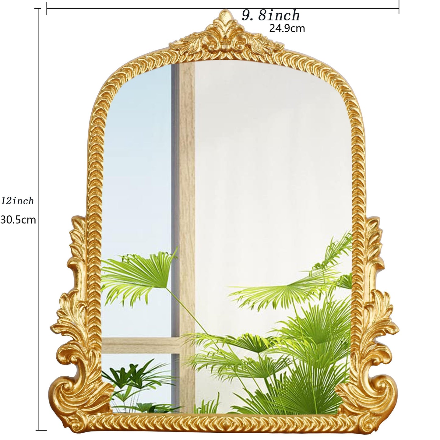 Gold Arched Mirror (40 x 50 CM) Ornate Baroque Arch Wall Mirror-for Living Rooms, Hallways, Fireplaces, Bathrooms, Entryways