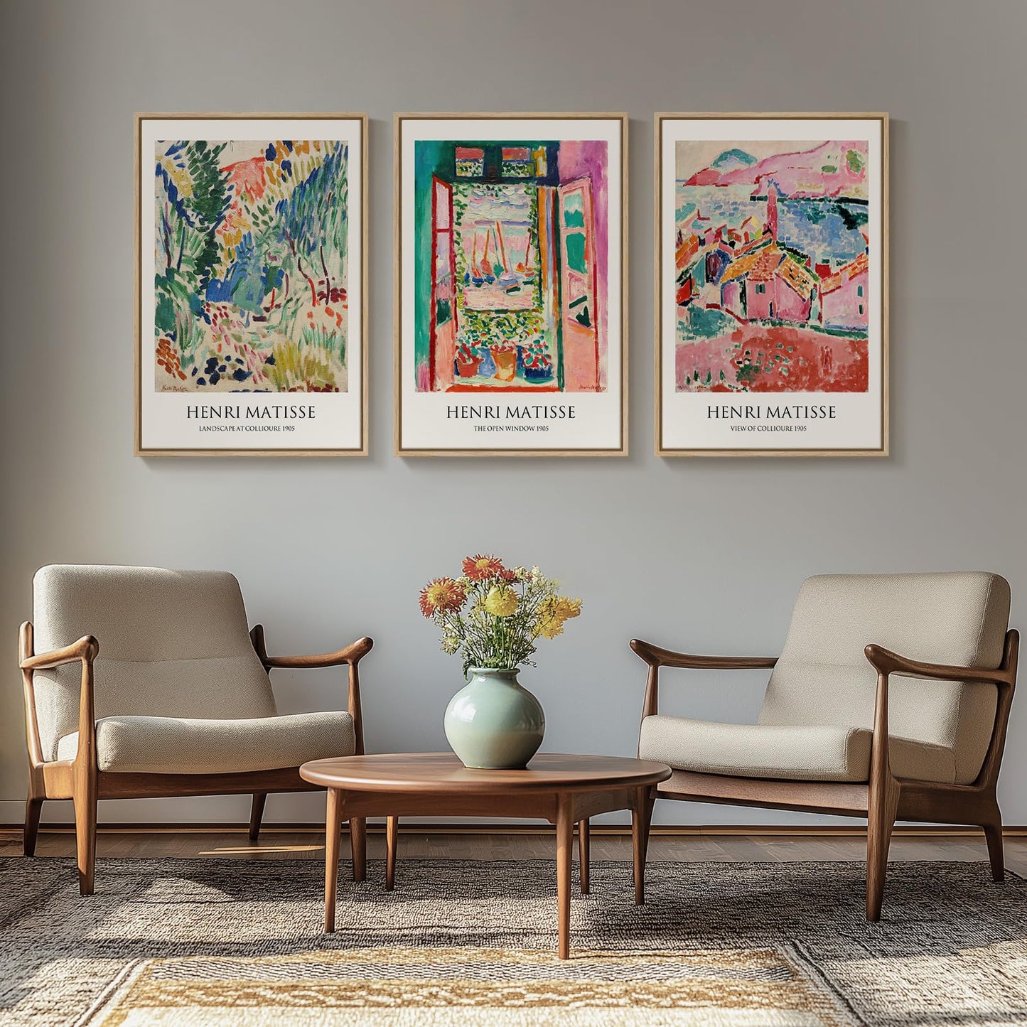 Framed Claude Monet Wall Art for Living Room, 3 Piece Extra Large Monet Canvas Wall Art, Impression Sunrise Artwork for Walls, Mid Century Pictures Prints for Bedroom Hallway Home Office Wall Decor