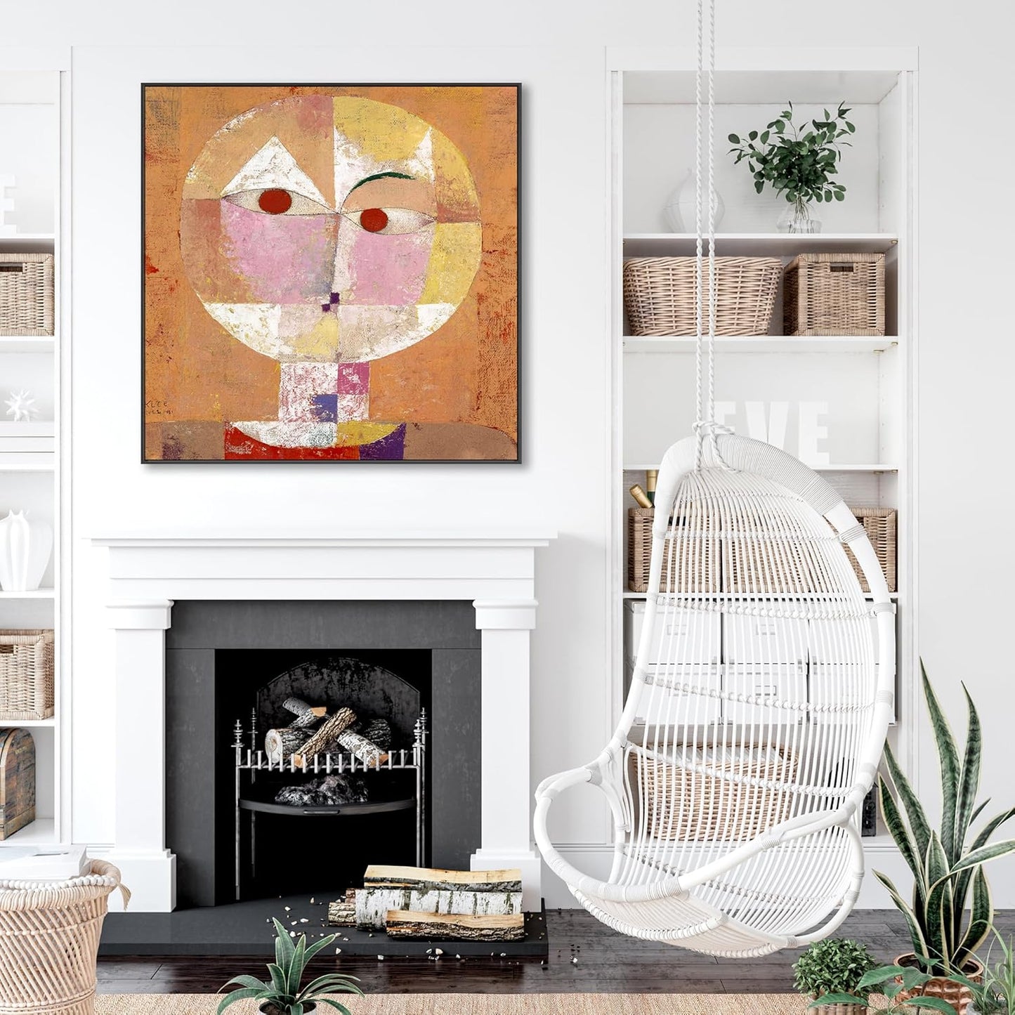 Burnt Orange Abstract Wall Art for Living Room - Paul Klee Framed Canvas - FFs2128 - XL - 100x100cm