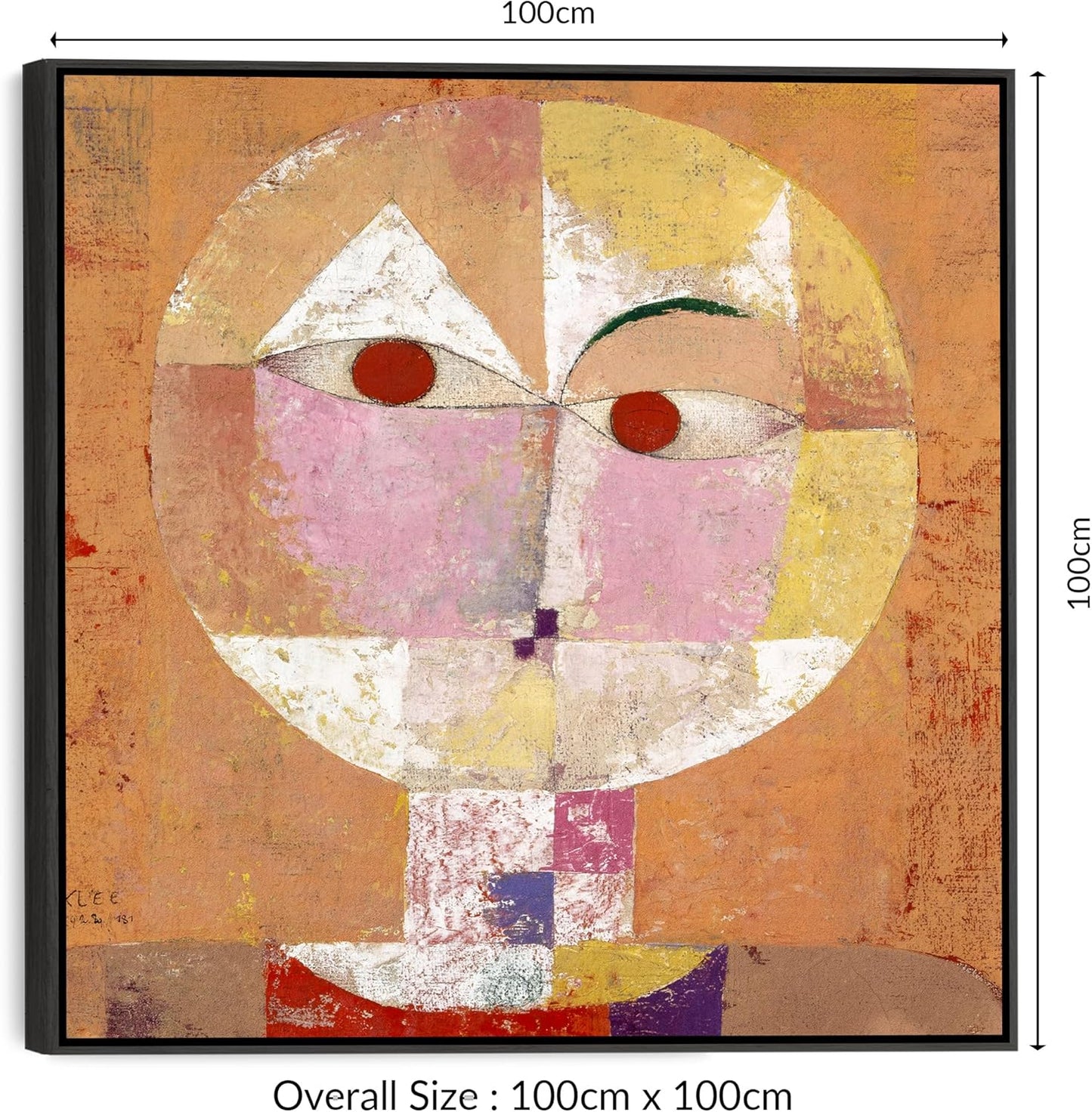 Burnt Orange Abstract Wall Art for Living Room - Paul Klee Framed Canvas - FFs2128 - XL - 100x100cm