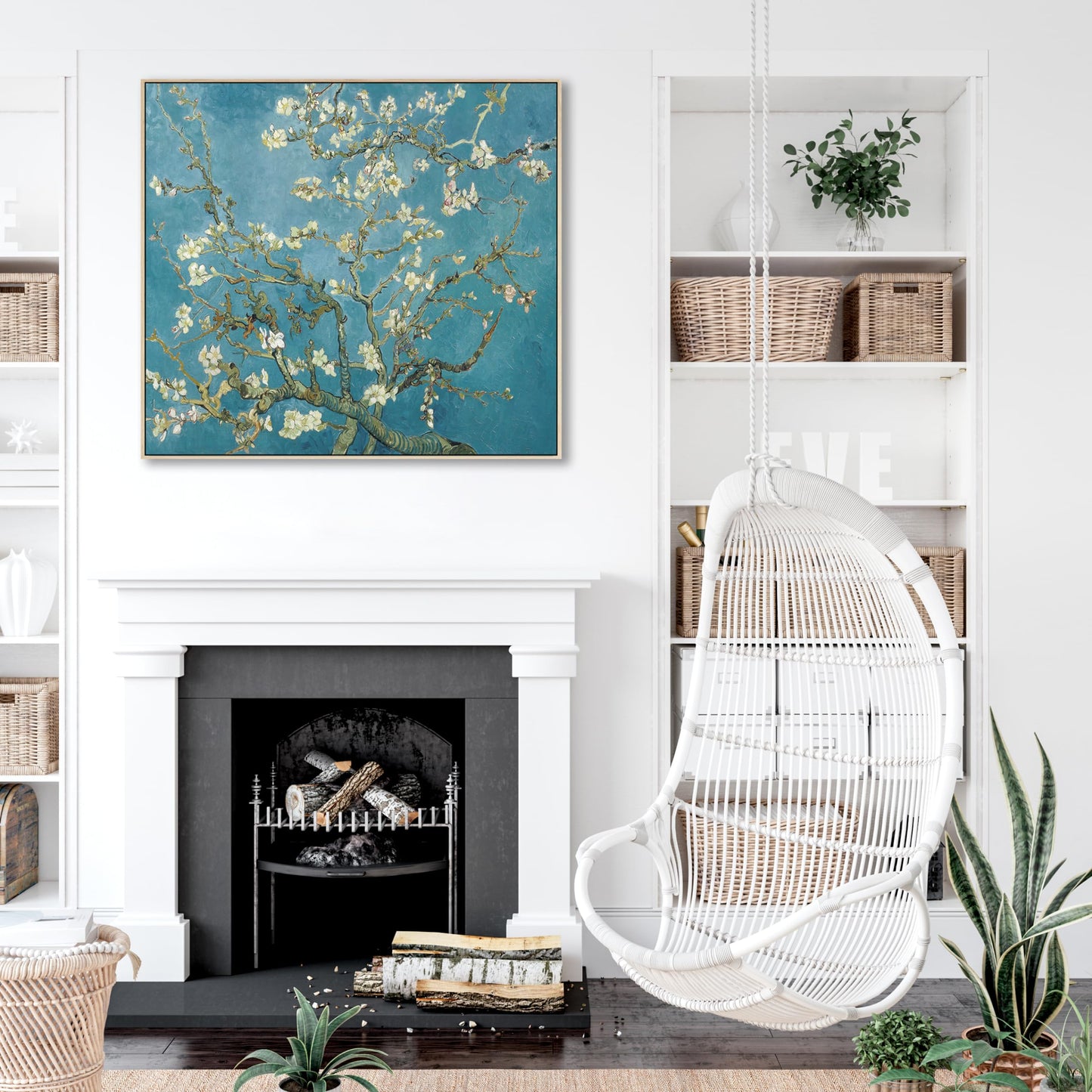 Large Vincent Van Gogh Wall Art Framed Canvas Print of Almond Blossom Floral Painting (84cm x 69cm)