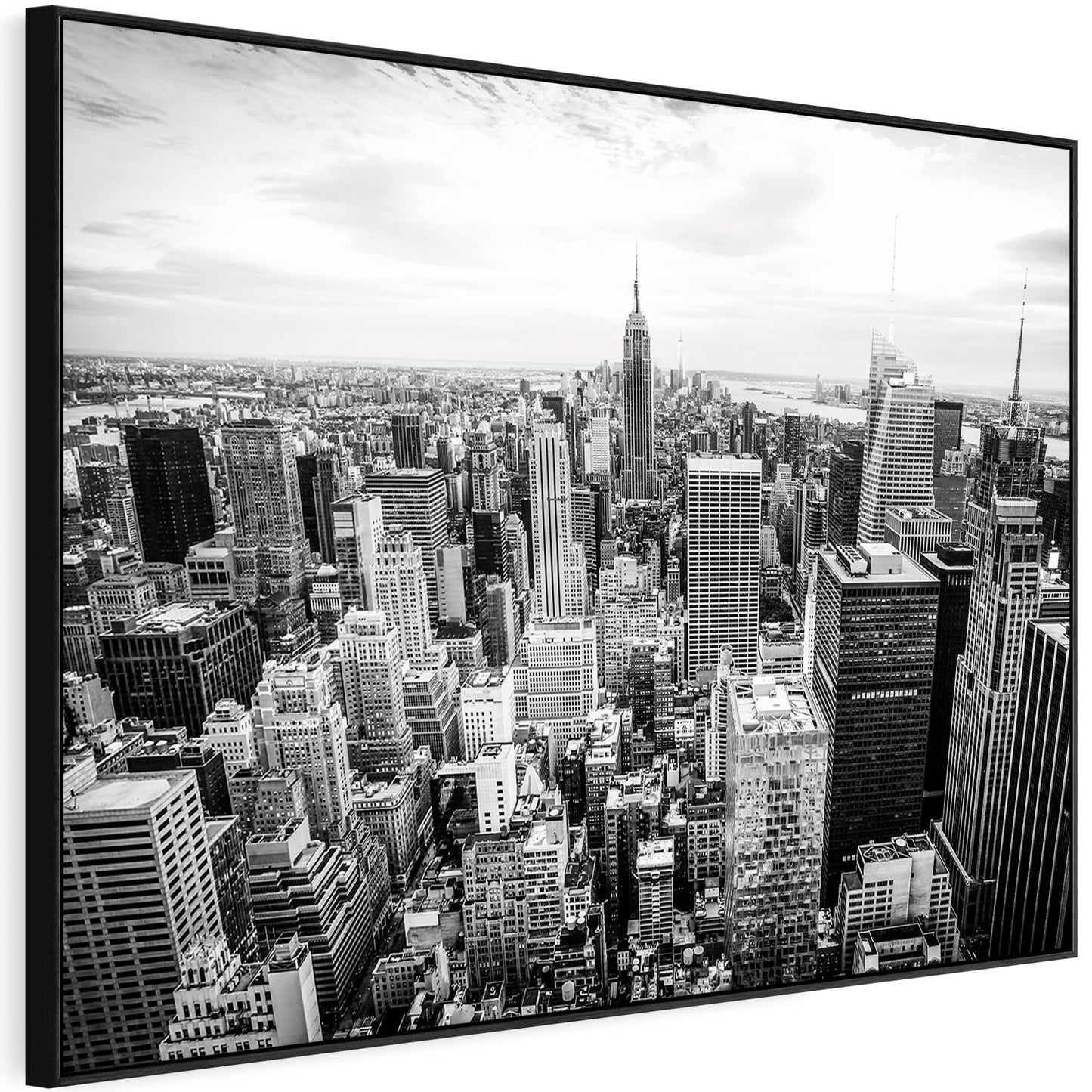 New York Skyline Framed Canvas Wall Art - Black White Picture - FF2104 - XXL - 123cm x 82cm