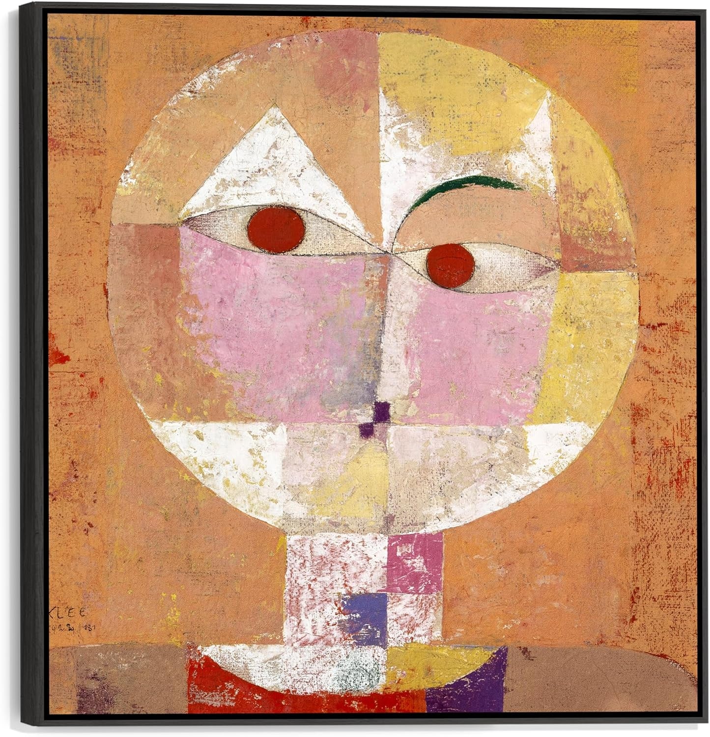 Burnt Orange Abstract Wall Art for Living Room - Paul Klee Framed Canvas - FFs2128 - XL - 100x100cm