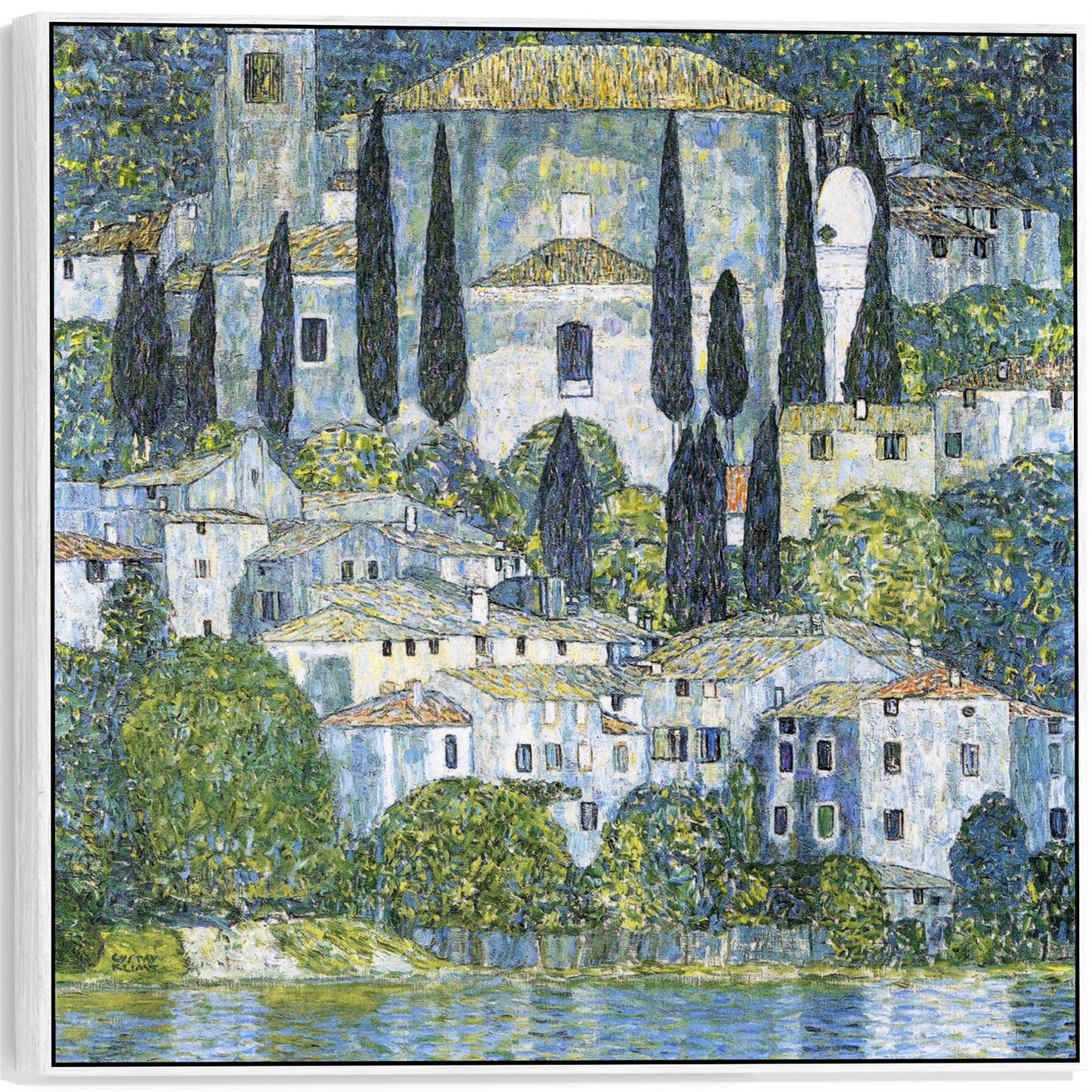 Wallfillers Large Blue Gustav Klimt Landscape Wall Art Framed Canvas Print of Kirche in Casseone Painting (100cm x 100cm)