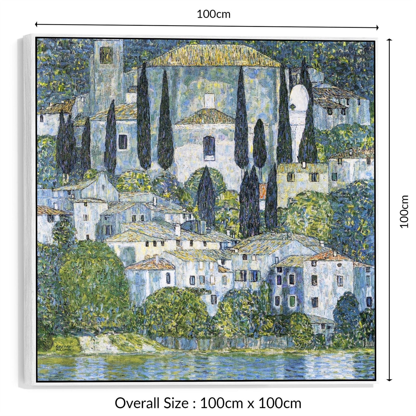 Wallfillers Large Blue Gustav Klimt Landscape Wall Art Framed Canvas Print of Kirche in Casseone Painting (100cm x 100cm)