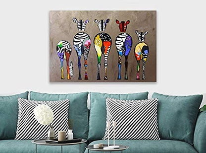 Fab Canvas Zebras Abstract Colourful - Canvas Wall Art Framed Print - 32x24 inches