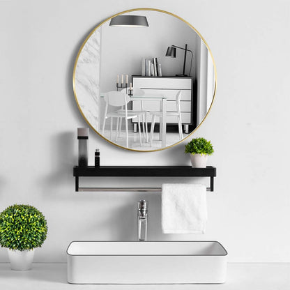 Warmiehomy Round Bathroom Mirror Wall Mounted Makeup Mirror with Frame for Bathroom Dressing Living Room Bedroom (Φ60cm, Gold)