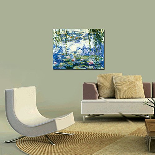 Wieco Art - Water Lilies by Claude Monet Oil Paintings Flowers Reproduction Giclee Canvas Prints Modern Landscape Artwork Picture Printed on Canvas Wall Art for Home Office Decorations
