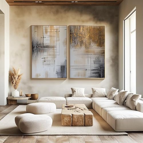 IEUUUB Abstract Painting on Canvas Large Wall Decor Set Of 2 Modern Abstract Painting Large Textured Wall Art Living Room Decor 70x90cm(28x35in) x2 with frame