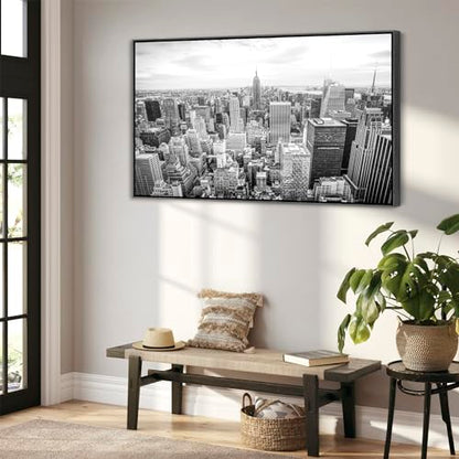 New York Skyline Framed Canvas Wall Art - Black White Picture - FF2104 - XXL - 123cm x 82cm