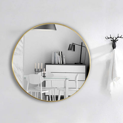 Warmiehomy Round Bathroom Mirror Wall Mounted Makeup Mirror with Frame for Bathroom Dressing Living Room Bedroom (Φ60cm, Gold)
