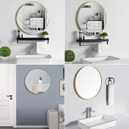 Warmiehomy Round Bathroom Mirror Wall Mounted Makeup Mirror with Frame for Bathroom Dressing Living Room Bedroom (Φ60cm, Gold)