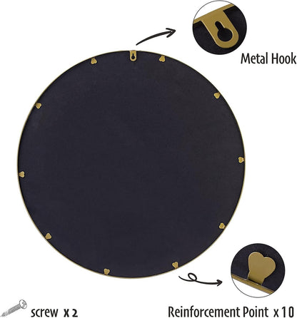 ZENIDA Round Mirror for Wall, 80x80 cm Metal Framed Circle, Large Bathroom, Gold for Living Room, Bedroom, Entryway Decor