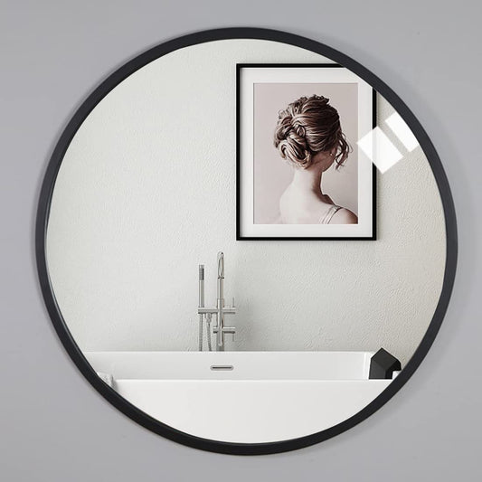 Warmiehomy Round Bathroom Mirror Wall Mounted Makeup Mirror with Frame for Bathroom Dressing Living Room Bedroom (Φ60cm, Gold)