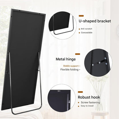 Koonmi 76x171 cm Mirror Full Length - Minimalist Modern Full Body Floor Length Mirror - Standing, Hanging, Leaning for Living Room, Black