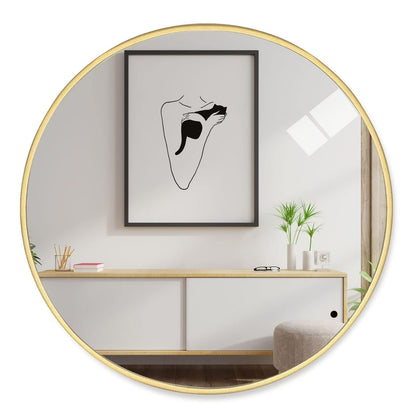 Holdfiturn 50cm Round Mirror,Large Modern Gold Copper Brushed Frame Wall Mirror,Metal Framed HD Glass Wall Mirror circle mirror for Makeup Bathroom Living Room Bedroom