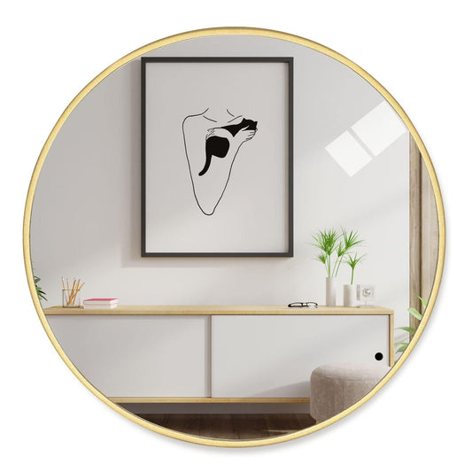 Holdfiturn 50cm Round Mirror,Large Modern Gold Copper Brushed Frame Wall Mirror,Metal Framed HD Glass Wall Mirror circle mirror for Makeup Bathroom Living Room Bedroom