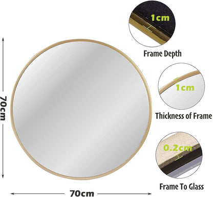 zenmag Round Mirror, 60x60 cm Metal Framed, Large Bathroom, Circle Hanging, Gold Wall for Living Room, Bedroom, Entryway Decor