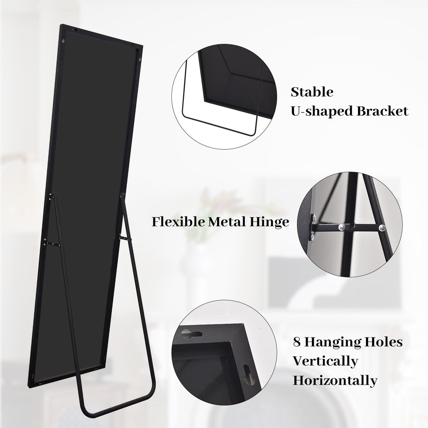 Koonmi 76x171 cm Mirror Full Length - Minimalist Modern Full Body Floor Length Mirror - Standing, Hanging, Leaning for Living Room, Black