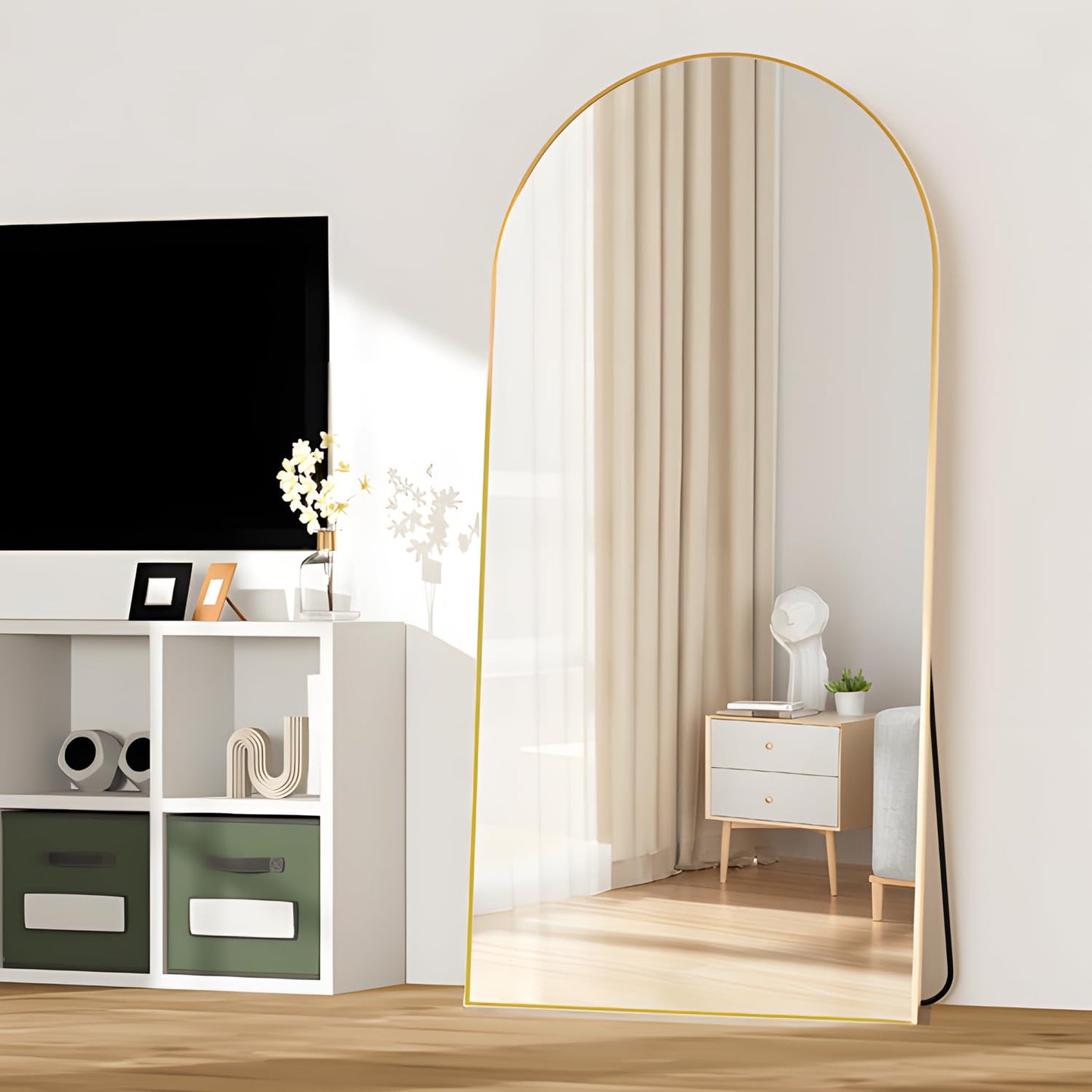 CASSILANDO Full Length Mirror165X60cm Arched Mirror, Black Floor Mirror with Standing Full Body Mirrors Hanging or Leaning Against Wall, for Cloakroom, Bedroom, Livingroom (Black)