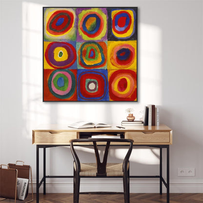 Wallfillers Large Abstract Wassily Kandinsky Wall Art Framed Canvas Print of Squares with Concentric Circles Painting (100cm x 100cm)