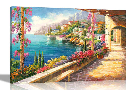 Seascape view of the Mediterranean Canvas Prints Framed Wall Art Poster Artwork Home Office Living Room Pictures Read to Hang 51 x 35cm (20 x 14 inches)